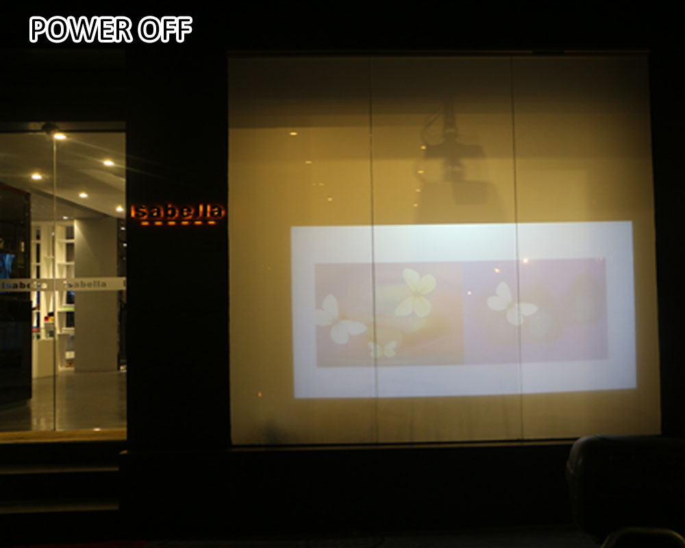 self-adhesive clear to opaque smart film projector